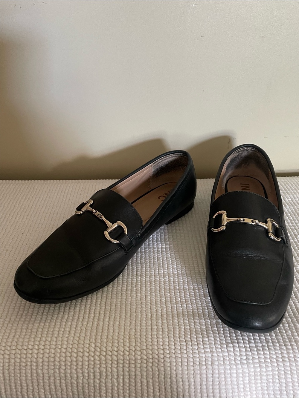INC Black Leather Horsebit Loafers